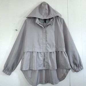 Labworks Hooded Jacket Long Hi-Low Jacket Beige Lace Zipper Snap Closure Size L